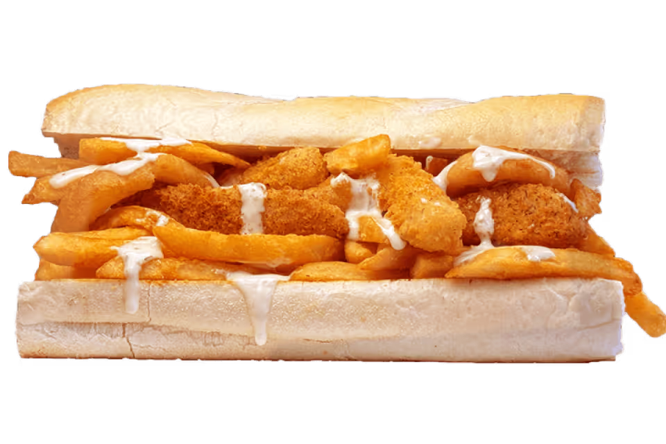 Fat Andy sandwich with fried pickles, mozzarella sticks, onion rings and fries